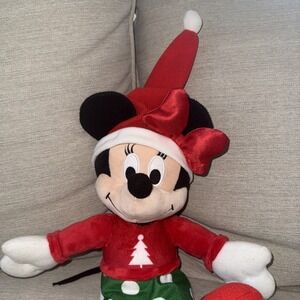 Kohls Cares Minnie Mouse Christmas Plush Stuffed Animal 14" W/ Santa Hat & Dress